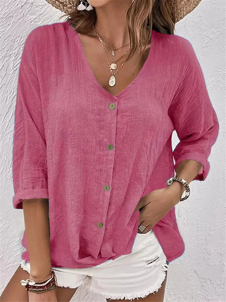 Sanne | Luchtige Linnen blouse met Knoopjes
