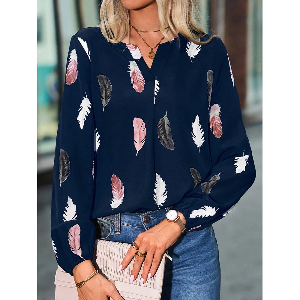 Sophie | Chiffon Blouse met Veerprint