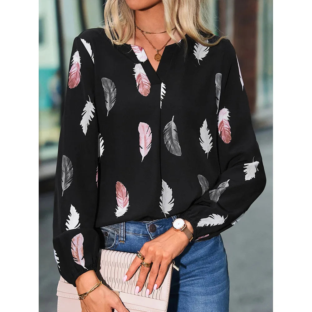 Sophie | Chiffon Blouse met Veerprint