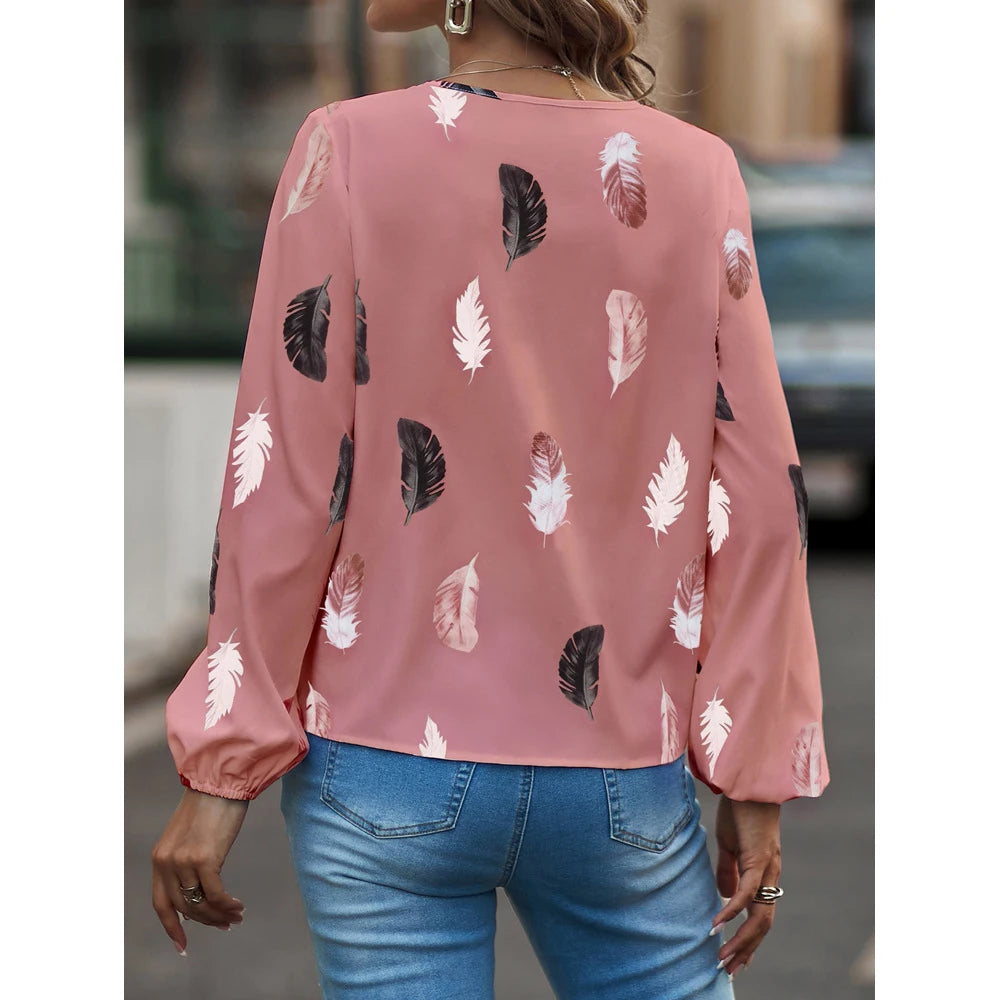 Sophie | Chiffon Blouse met Veerprint