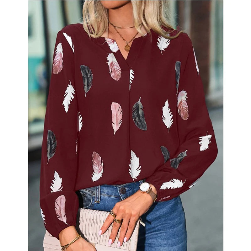 Sophie | Chiffon Blouse met Veerprint
