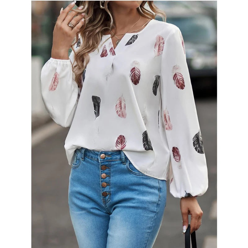 Sophie | Chiffon Blouse met Veerprint