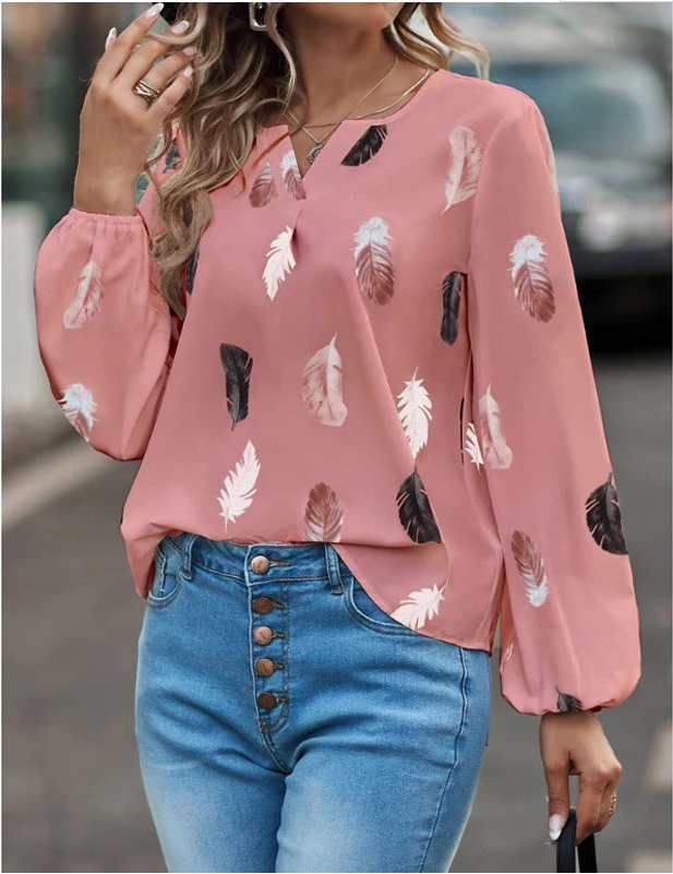 Sophie | Chiffon Blouse met Veerprint