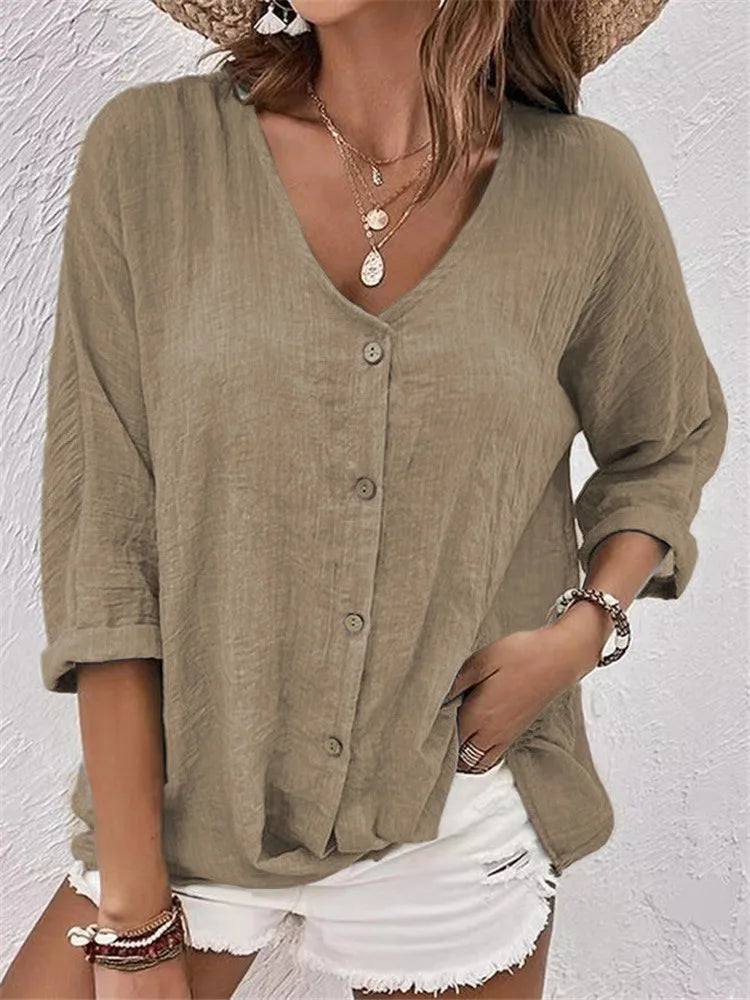 Sanne | Luchtige Linnen blouse met Knoopjes
