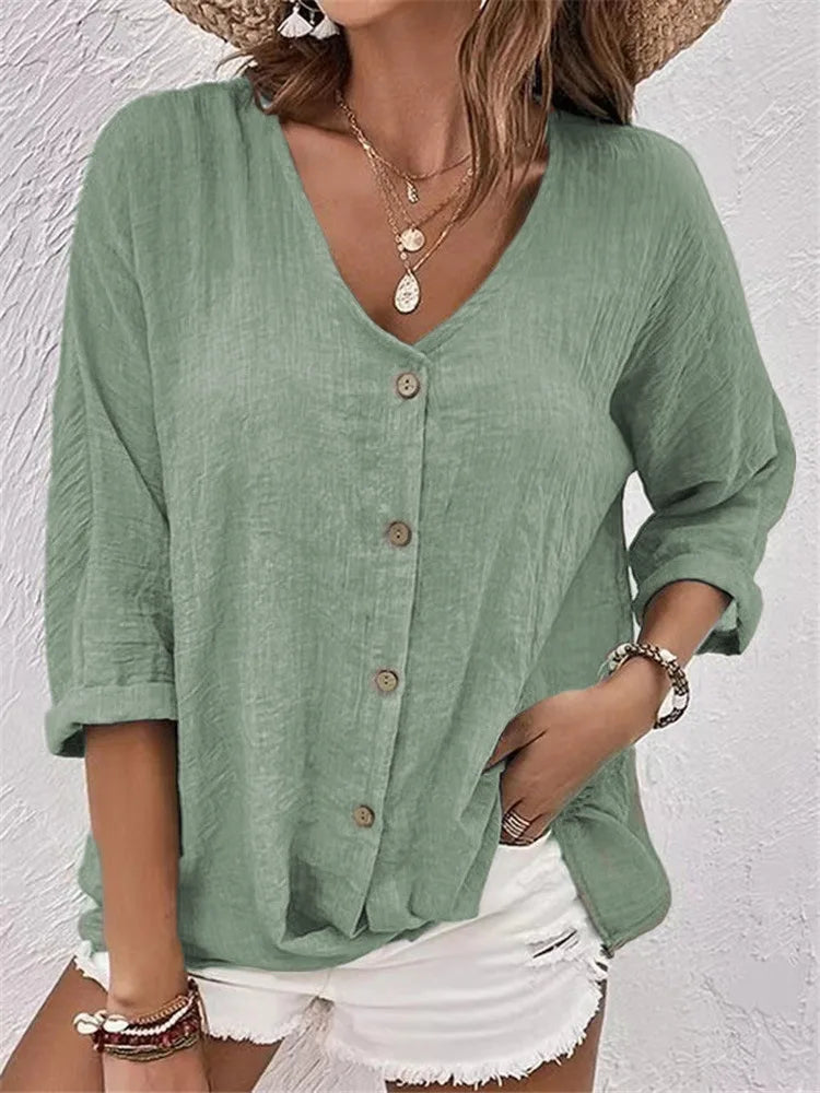 Sanne | Luchtige Linnen blouse met Knoopjes