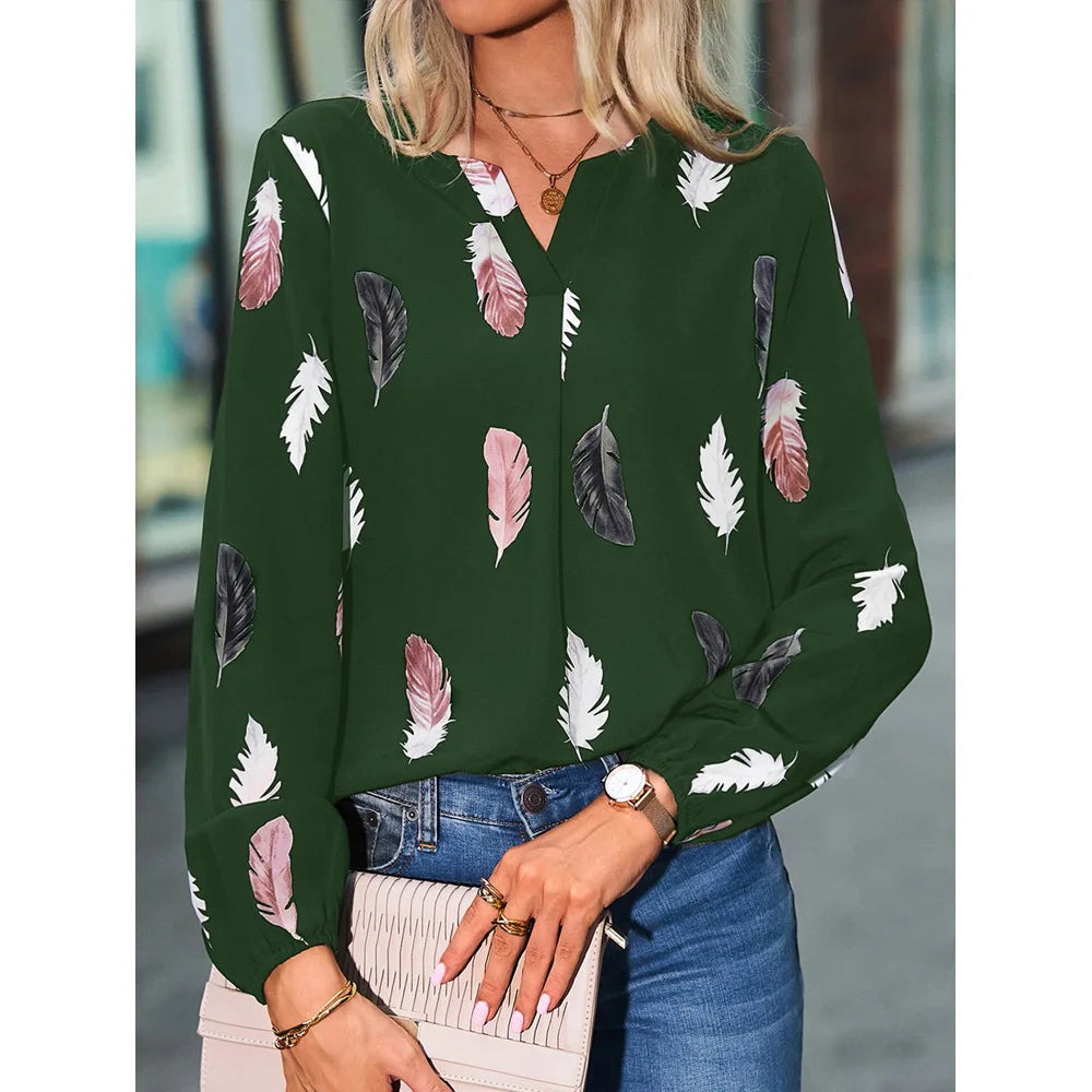Sophie | Chiffon Blouse met Veerprint