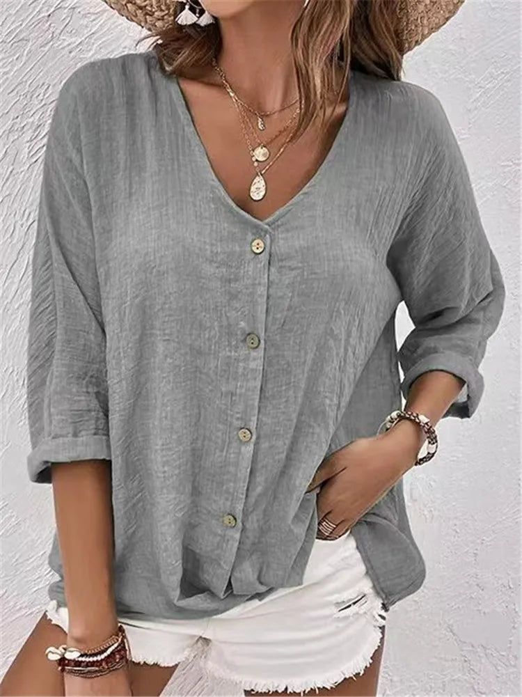 Sanne | Luchtige Linnen blouse met Knoopjes