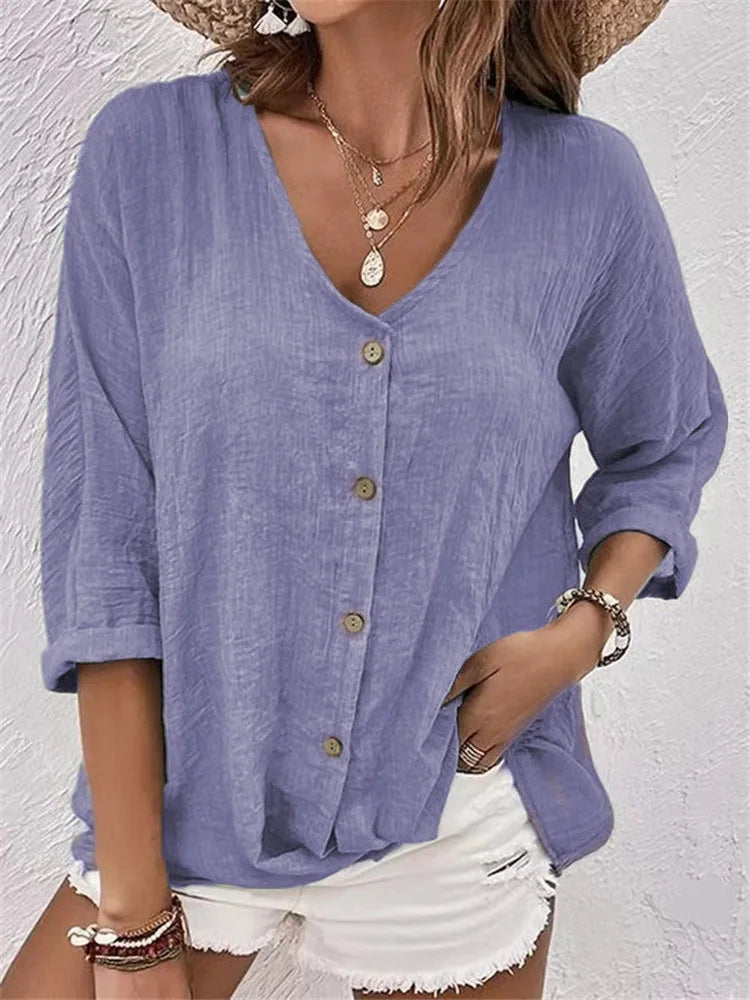 Sanne | Luchtige Linnen blouse met Knoopjes