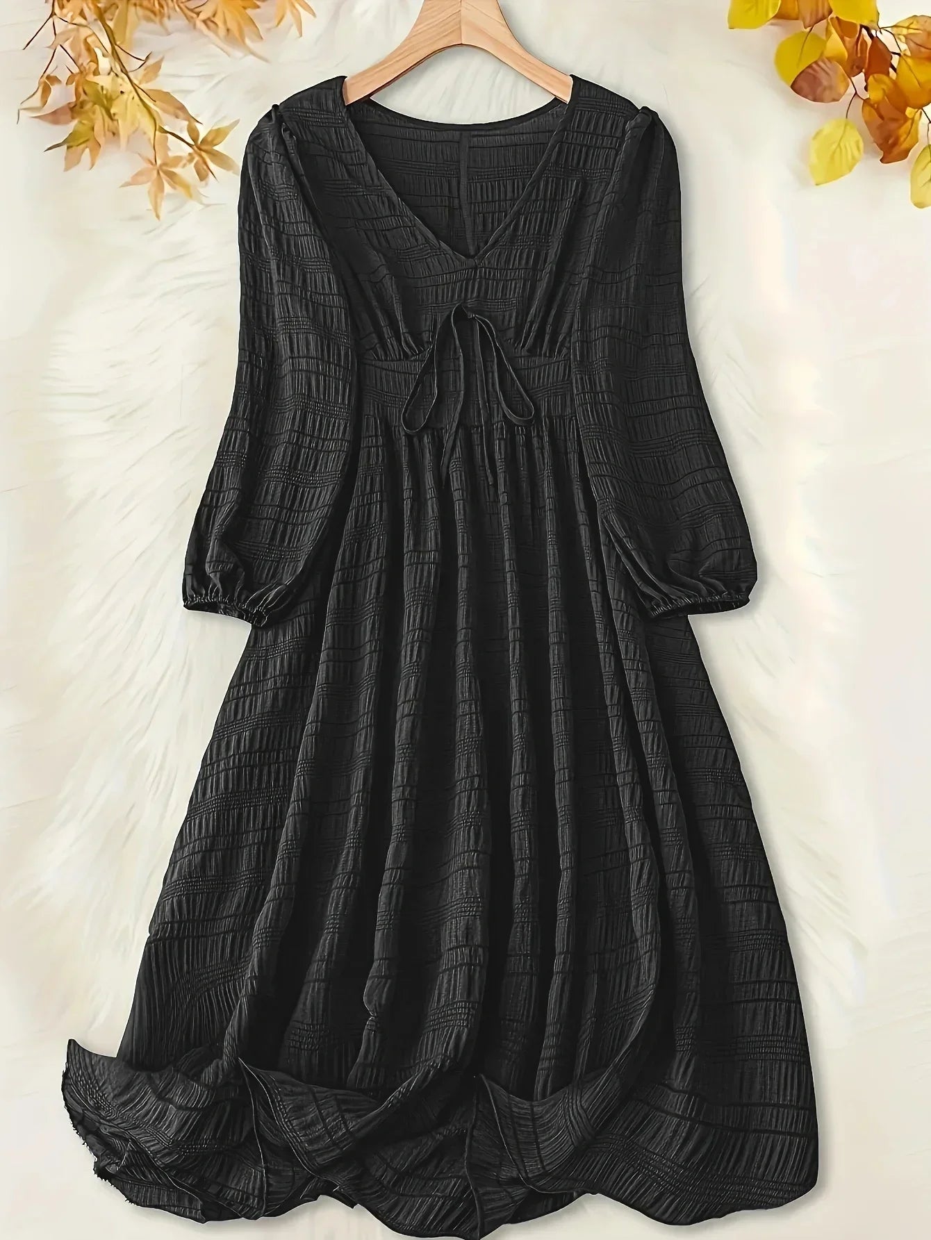 Luna | Casual jurk met strik en pofmouwen