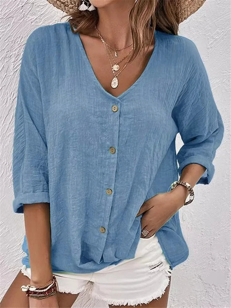 Sanne | Luchtige Linnen blouse met Knoopjes