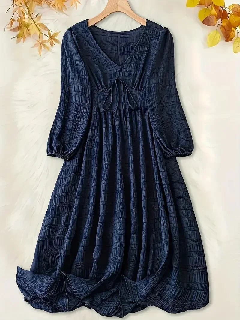 Luna | Casual jurk met strik en pofmouwen